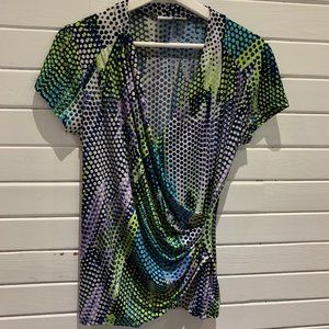 Women Poet  Surplice Front  blouse Top Size large soft polka dots